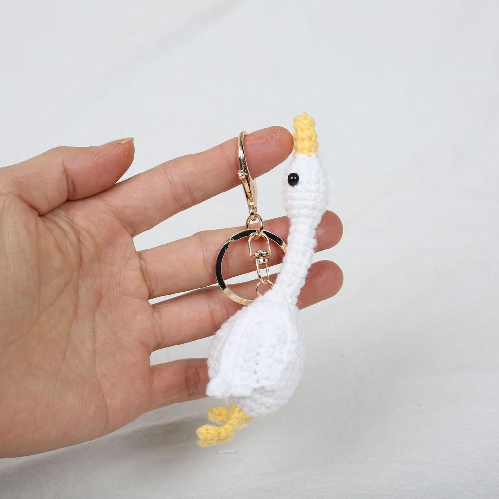 Funny Goose Doll Crochet Keyrings Gray and White Goose Knitting Animal Doll Keyrings Cute Goose Keychain Wholesale Couple Gifts