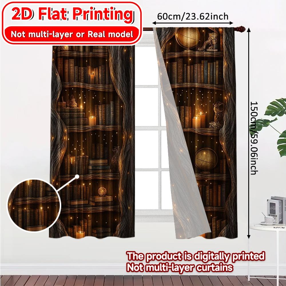Set Of 2 Flat Printing Enchanted Bibliotheque Chic Print Curtains Versatile Fabric Home Decor Ldeal Bedroom Curtain Polyester Ideal For