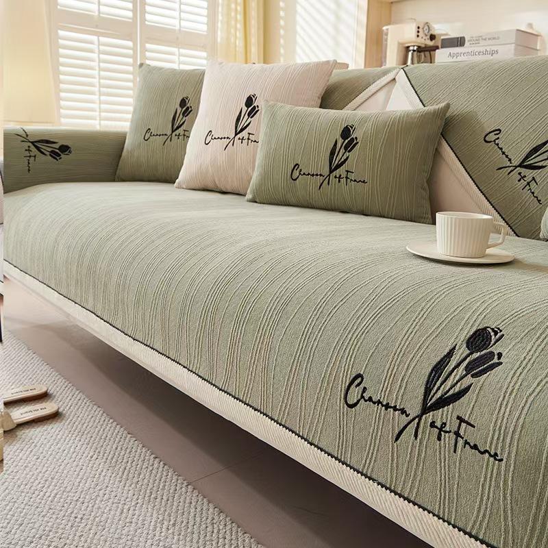 

Чехол для дивана с вышивкой растений, однотонный чехол из шенилла для гостиной, универсальная нескользящая подушка для дивана Four Seasons 30x50cm pillowcase дубильная кора