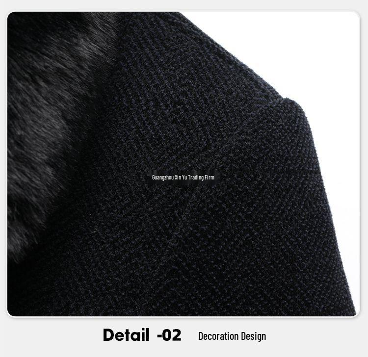 Men's Mid-length Woolen Coat - Thickened Chenille Jacket for Middle-aged & Elderly, Plus Velvet Winter Top