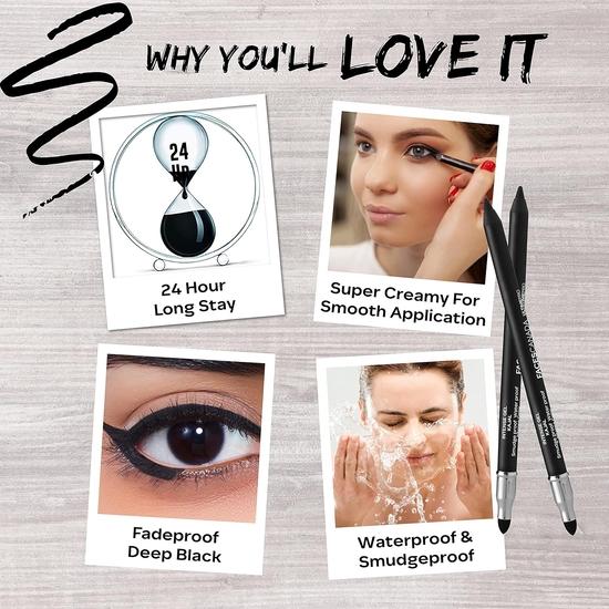 FACESCANADA Ultime Pro Intense Gel Matte Kajal With Smudger & Sharpener - Black, 1.2g | 24 Hr Long Stay | Water & Smudgeproof