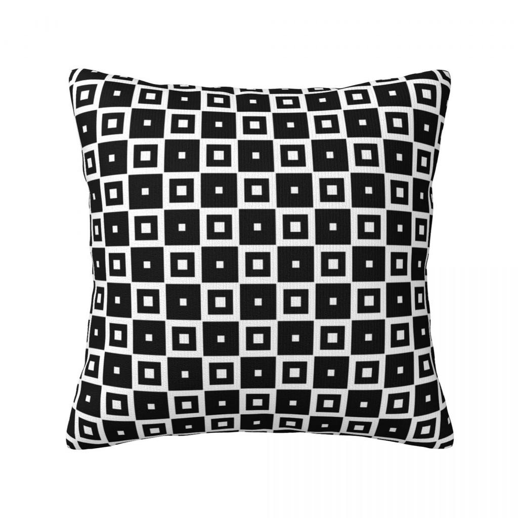 Black and White Retro Square Pillowcase Checkerboard Decorative  Sofa Zipper Spring Cover