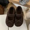 Scarpe da donna Mary Jane con nodo a farfalla vintage di design, comode all'aperto, suola morbida, con rialzo interno, in cotone conciso