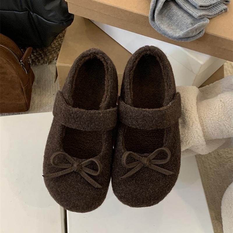 Scarpe da donna Mary Jane con nodo a farfalla vintage di design, comode all'aperto, suola morbida, con rialzo interno, in cotone conciso