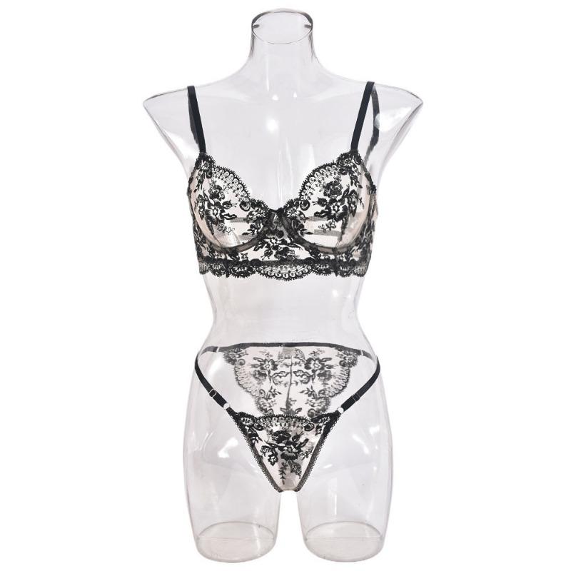 Eyelash Bra Shaping Sexy Mesh Embroidery Lingerie Set Women