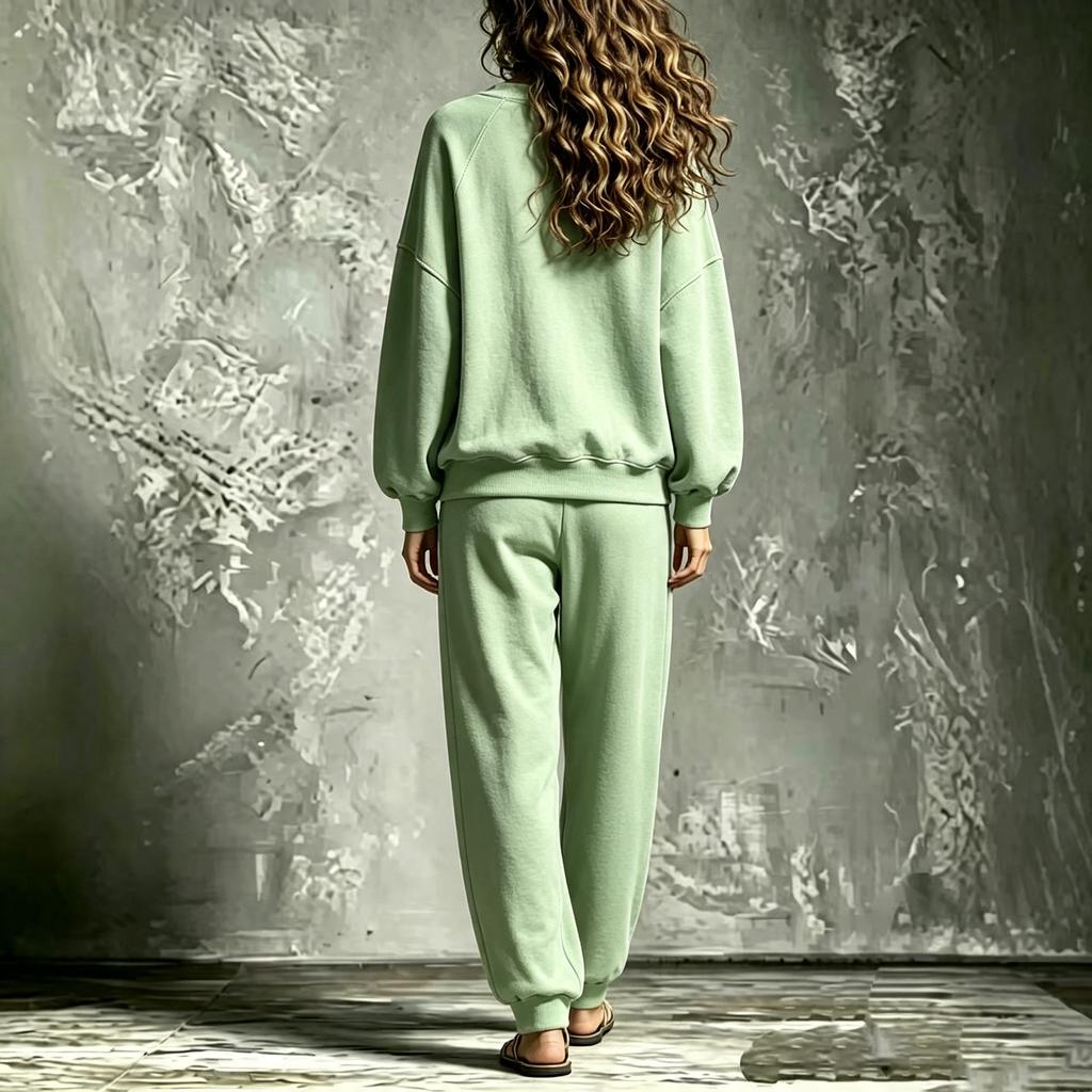 Women's Relaxed Loose Fit V-Neck Long Sleeve Top and Jogger Pants Set Two Piece