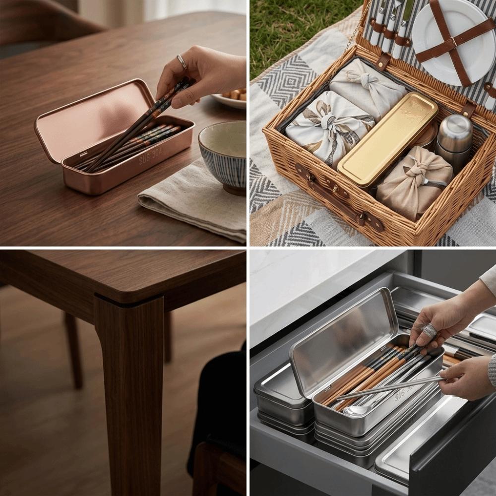 Rustless Steel Chopstick Storage Box Travel Storage Container Picnic Travel Carrying серебряный