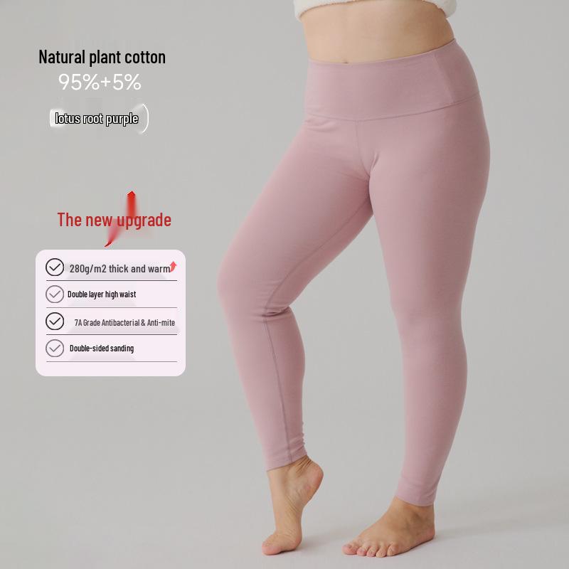 Women's High Waist Cotton Blend Autumn Leggings - Thickened, Warm, Slim Fit, Solid Color, Elastic Winter Base Layer.