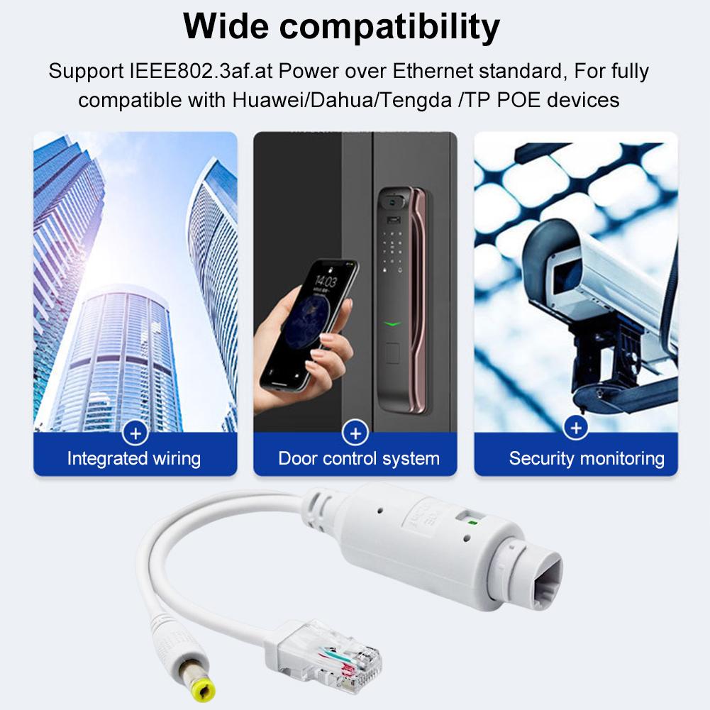 48V auf 12V POE Splitter Wasserdichtes Video- und Stromadapterkabel IEEE802.3af/at Konform für IP-Kamera AP Voip-Telefon und Mehr