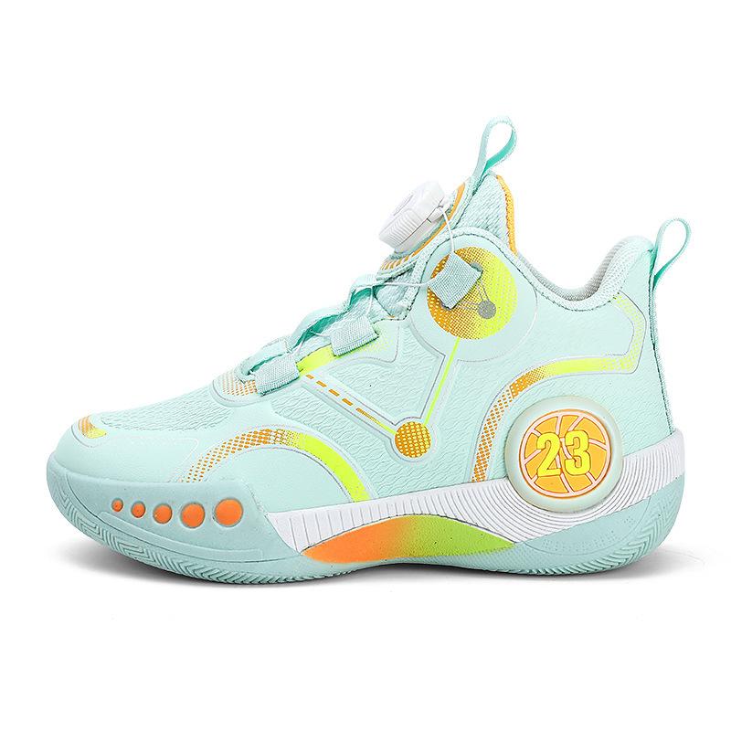 Summer breathable youth basketball professional actual student sneakers rotating button raw sneakers