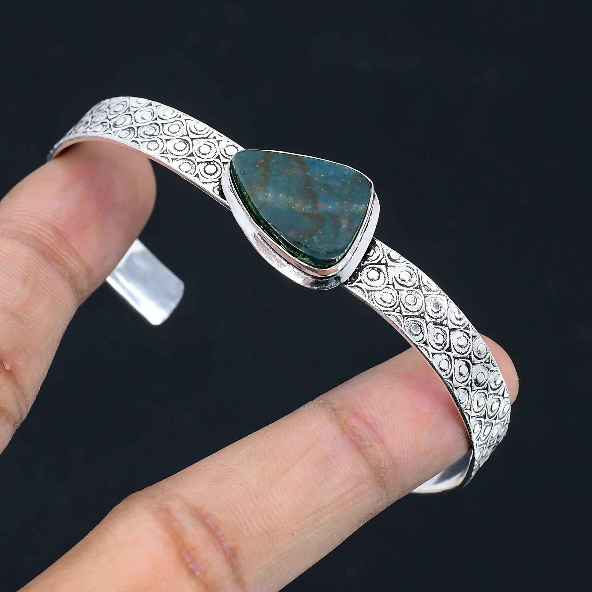 

Daughters Day Deal Bloodstone Gemstone 925 Sterling Silver Wife Bangle Bracelet Adjustable