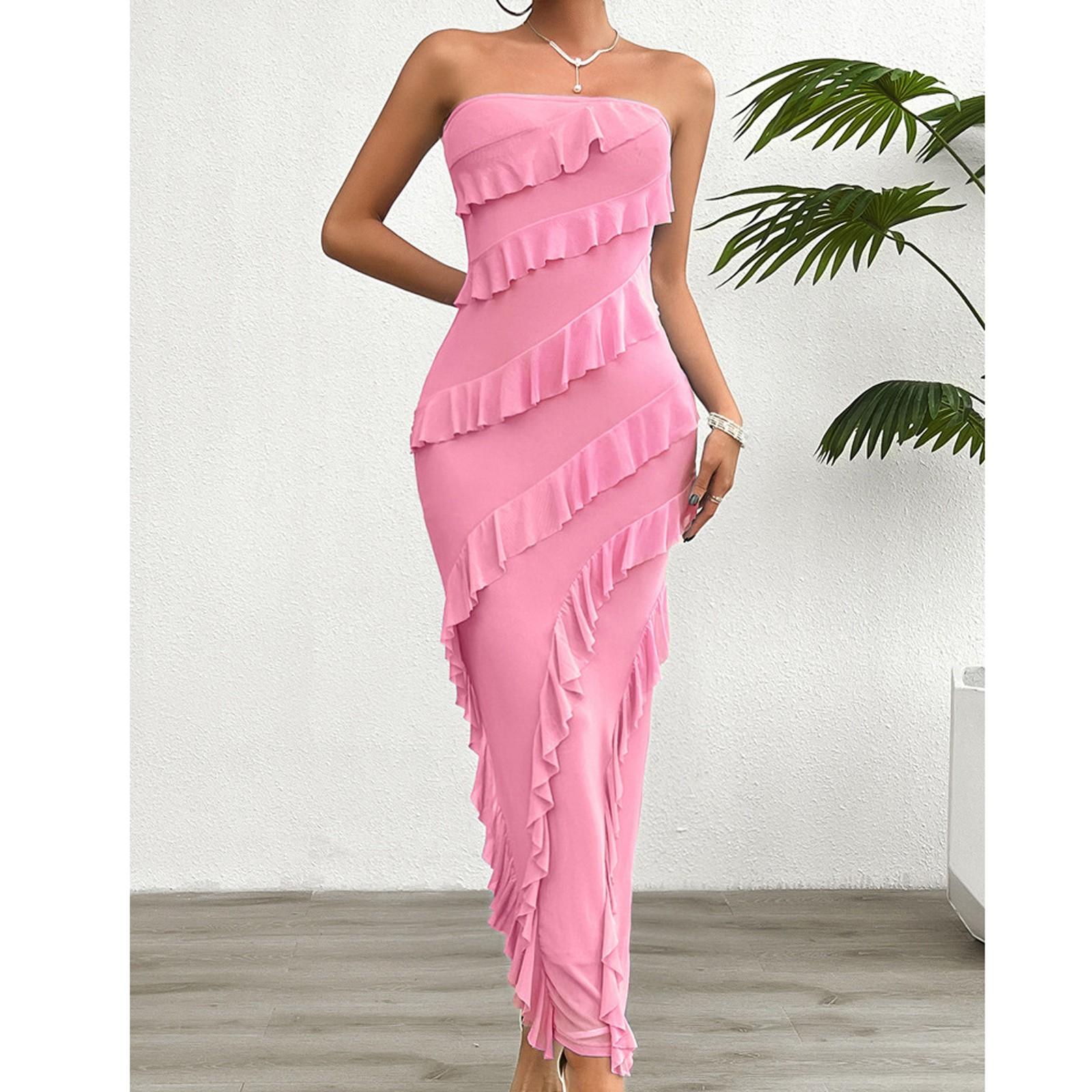 Женское свободное однотонное платье без бретелек с ягодицами и мешковиной, облегающее платье без бретелек S розовый