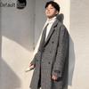 Men's Trendy Double-Breasted Plaid Wool Coat - Autumn/Winter Korean Style, Large Size Hong Kong Fashion