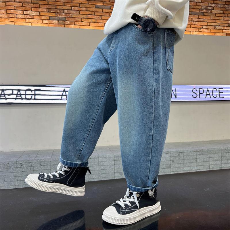 

Джинсы для мальчиков Весенние и осенние вышитые брюки Детские весенние повседневные брюки Стираные брюки 170