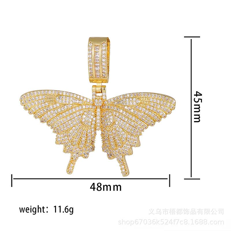 Zirconia-Inlaid Butterfly Pendant Necklace in Gold/Silver, Hip Hop Style
