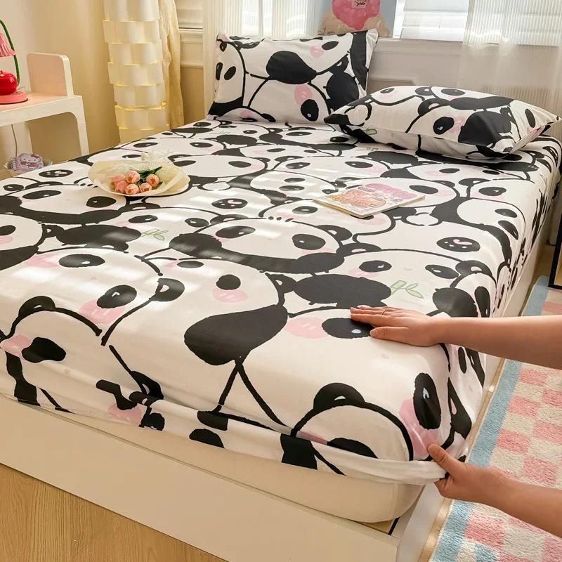 1 Pc 100%Cotton Bed Sheet Cartoon Fish Printed Fitted Sheet with Elastic Band Single/Queen/King Pure Cotton Bed Botton Sheets