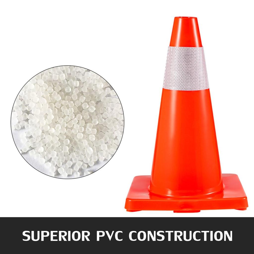 12Pack 18\" Traffic Cones, Safety Road Parking Cones PVC Base, Orange Traffic Cone with Reflective Collars, Hazard Construction Cones for Home Traffic
