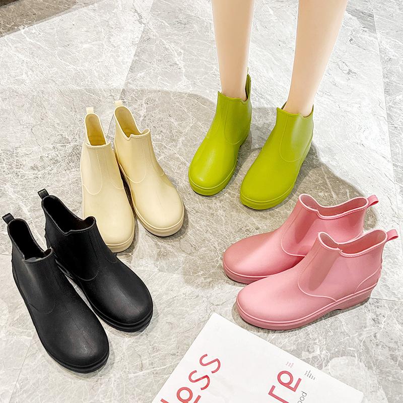 Low-top rain shoes women's fashion adult outdoor waterproof shoes kitchen short work water shoes warm non-slip glue shoes women