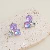 High version super flash sea salt blue ice crystal sugar cube earrings light luxury niche color temperament earrings unique and beautiful earrings