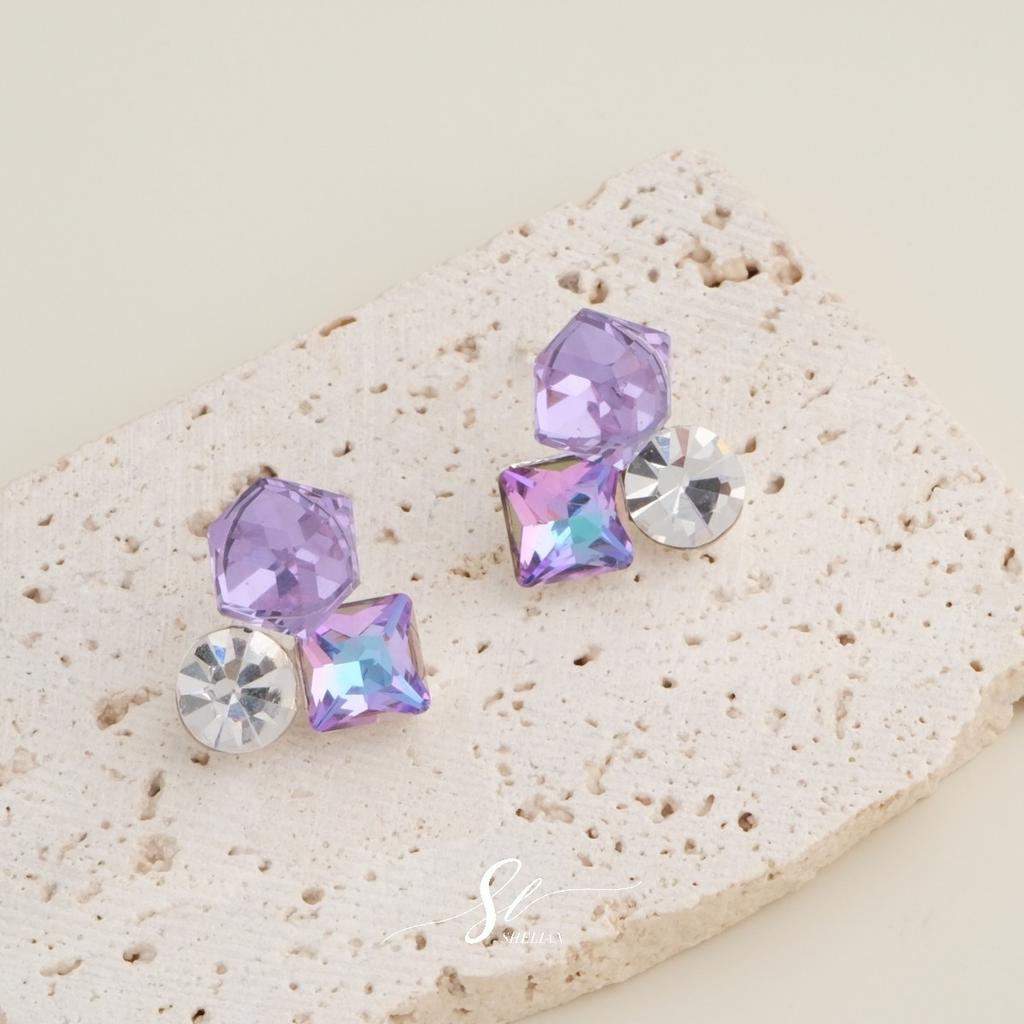 High version super flash sea salt blue ice crystal sugar cube earrings light luxury niche color temperament earrings unique and beautiful earrings