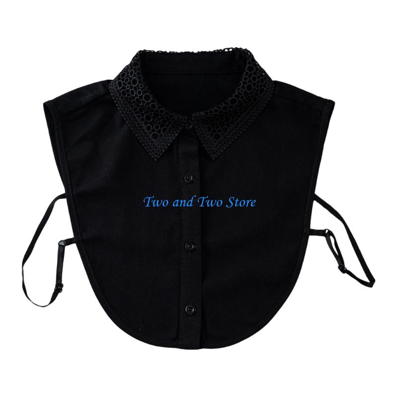 HX6F Breathable Detachable Shirt Collar Hollowed Lace Easy To Wear Faux Collar Insert чёрный