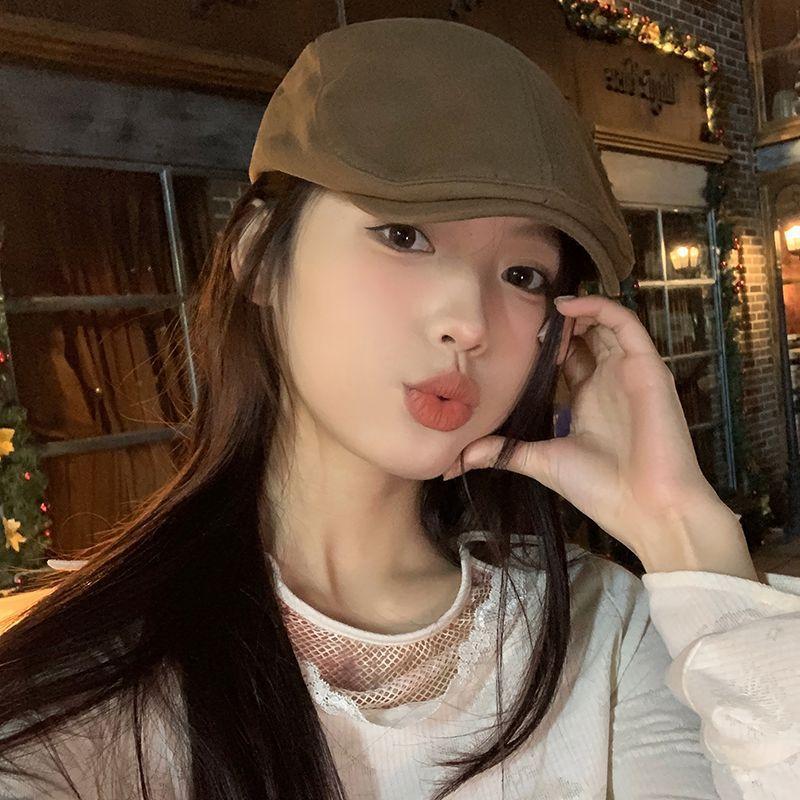 New niche American retro forward hat reverse beret women's spring and autumn fashion short brim cap newsboy hat men