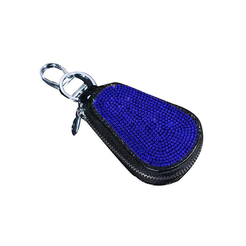 Bling Bling Rhinestone Car Key Chain Case Premium Leather Coin Holder Zipper Case Remote Wallet Bag Car Accessories for Women