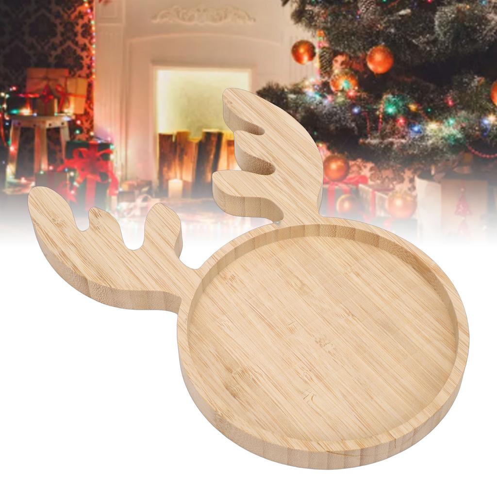 Xmas Wood Serving Platter Reindeer Shaped Snack Appetizer Tray Cheese Charcuterie Board   Salad Plate Holiday Decorative Round Dessert Dish