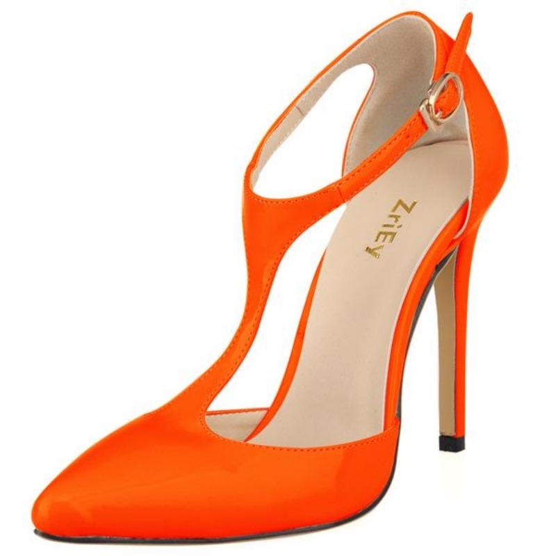 

Женские туфли-лодочки, модные, с острым носком, с Т-образным ремешком, с пряжкой на щиколотке, из лакированной кожи, повседневные, на высоком каблуке, для офиса, красные, свадебные туфли 35 оранжевый