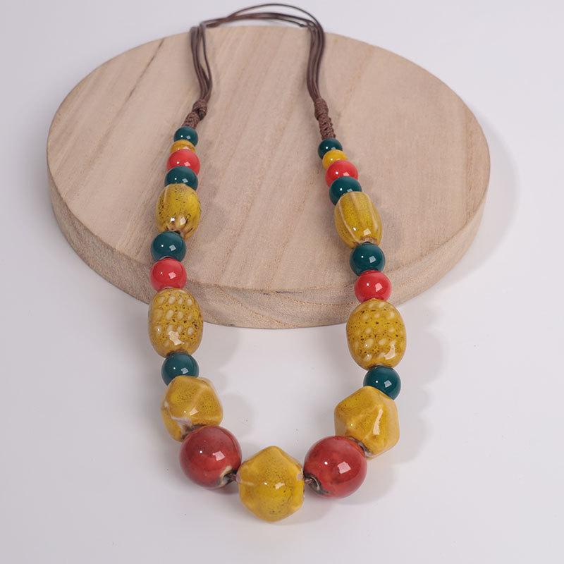 

Trendy Retro Ethnic Style Handwoven Ceramic Women s Choker Artistic Versatile Necklace Eco-Friendly Statement Piece жёлтый