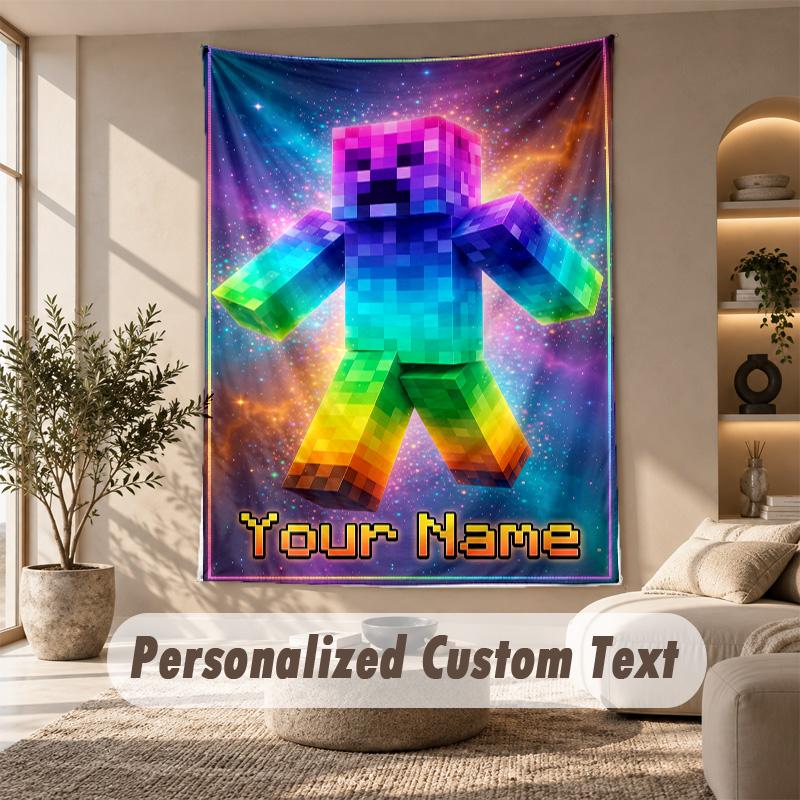 Minecraft Tapestry, Personalized Custom Text, Wall Hanging Tapestry For Living Room Home Wall Decor