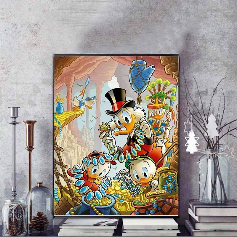 Disney 5D DIY Diamond Painting Decoration Set Scrooge McDuck Treasure Hunt Theme Illustration Diamond Embroidery Rhinestone Cross Stitch Kit Handmade