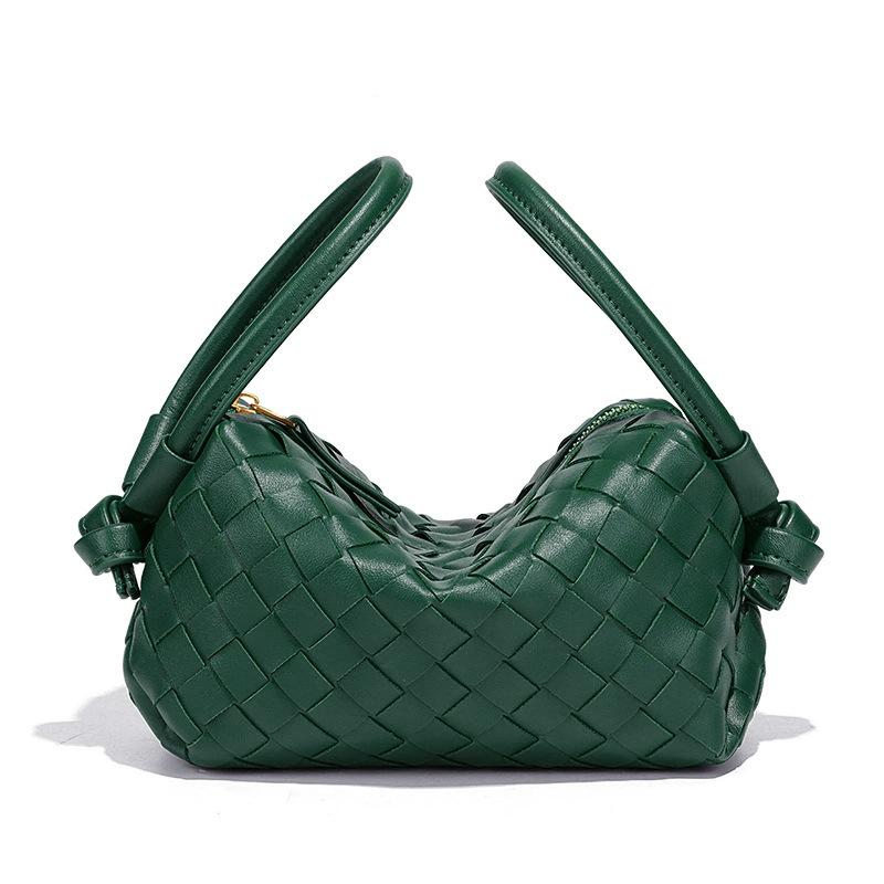 Trendig handhållen damväska med dubbla handledsremmar, handvävd väska med designkänsla, trendig kuddväska, crossbodyväska för enkel axel