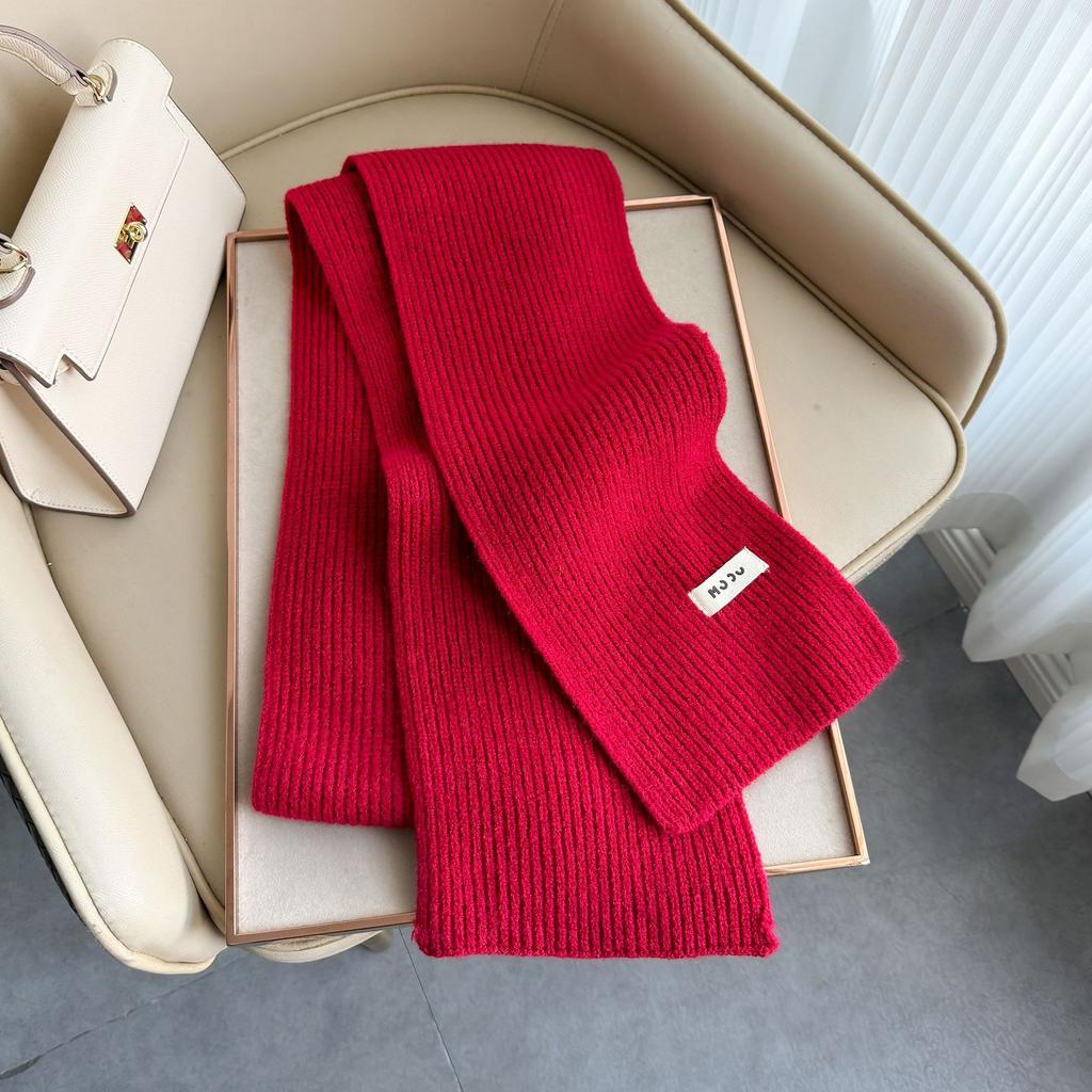 New Autumn and Winter Knitted Scarf Women's Fashion Classic Solid Color Versatile Scarf Simple Korean Version Thickened Warm Small Scarf