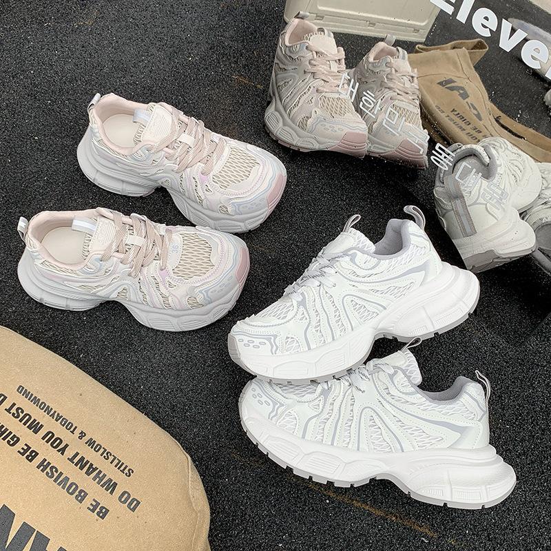European thick-soled dad shoes for women's 2025 spring and summer mesh breathable and versatile ins trendy small casual sports shoes