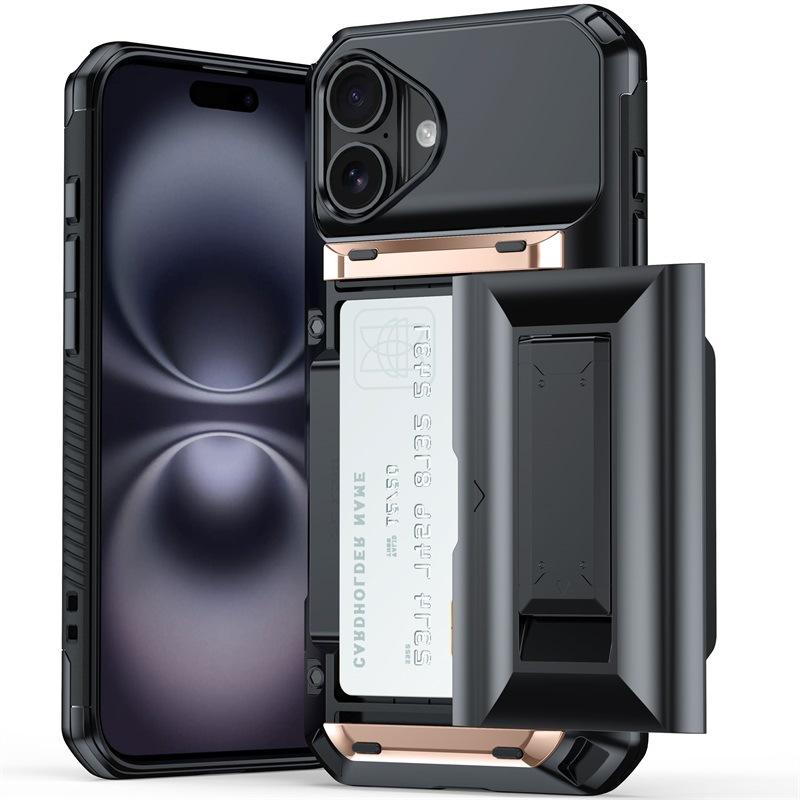 Applicable To IPhone 16 Card Phone Case 15Plus Set Beer Slide Cover Card Bag Multifunctional Apple 14/13 Hard Set