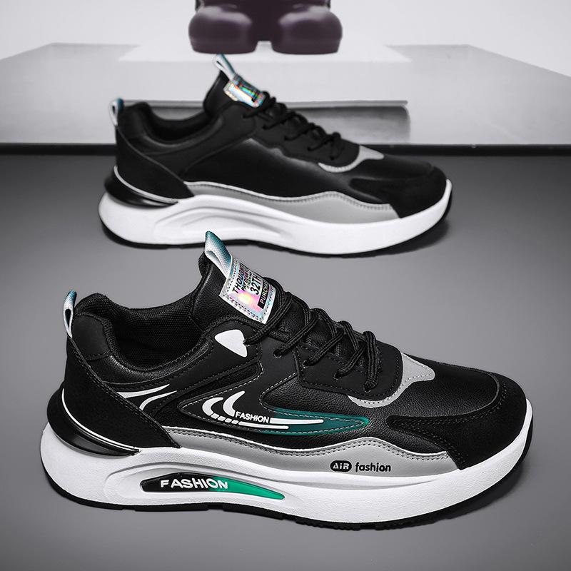 New Men's Sports Single Shoes Leather Surface Waterproof Trend Versatile Casual Dad Shoes Soft Sole Non-slip Running Shoes