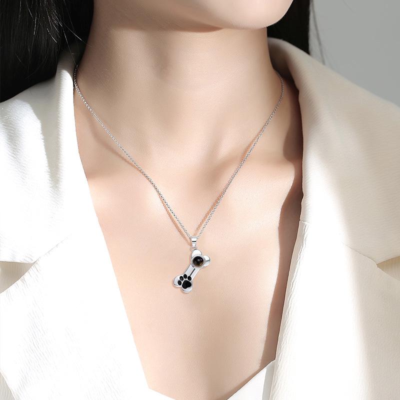 "I Love You" Projection Bone Necklace with Dog Paw Print - Custom Colors - Cute Pet Lover's Christmas Gift 