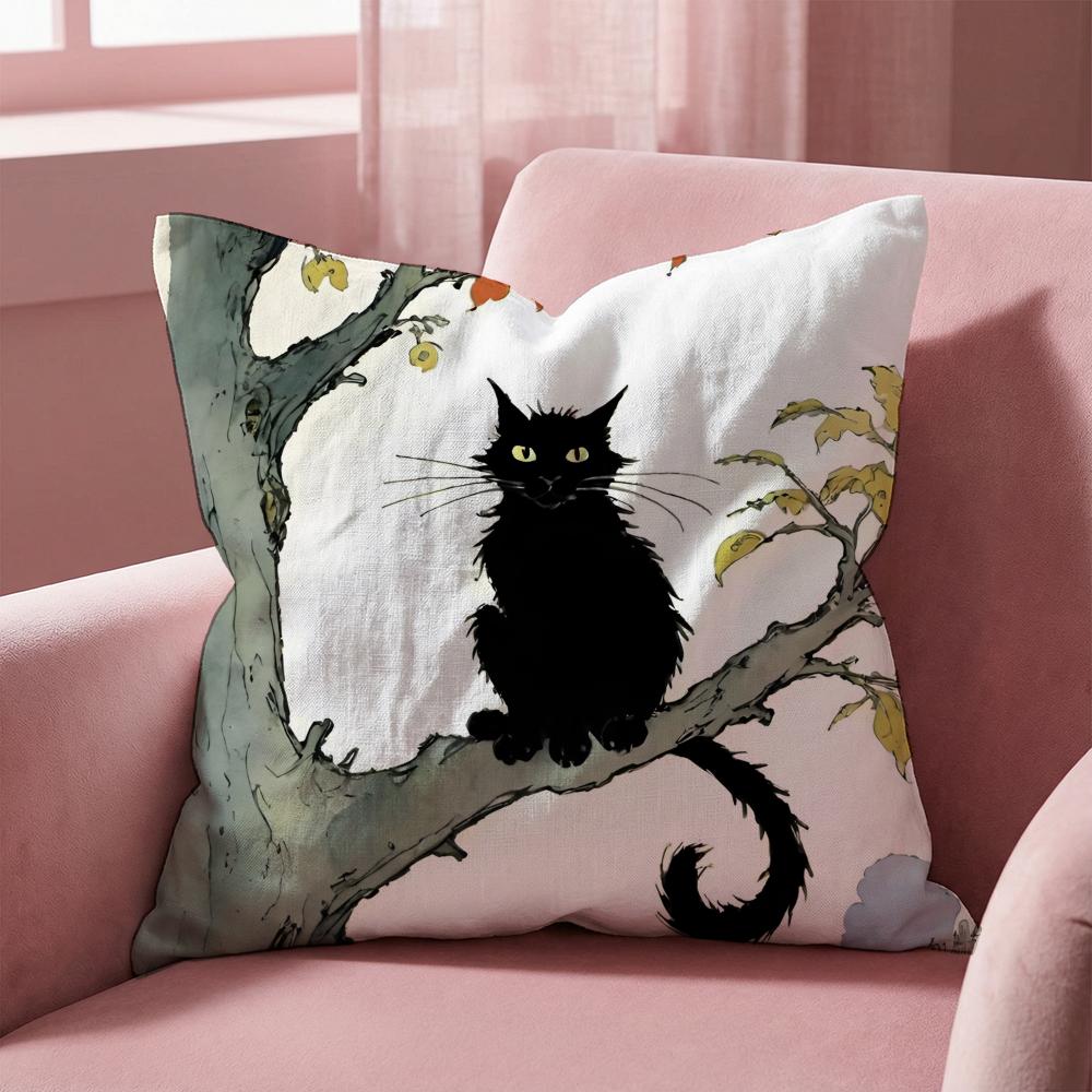 Cartoon Little Black Cat Cushion Cover Multi-Scene Pillow Cover for Home & Car - Reversible, Soft & Durable for Daily Use