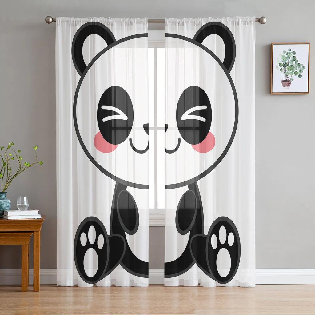 Djur Söt Panda Bambu Tecknad Tyll Fönsterbehandling Skira Gardiner för kök Vardagsrum sovrummet Gardiner Dekoration