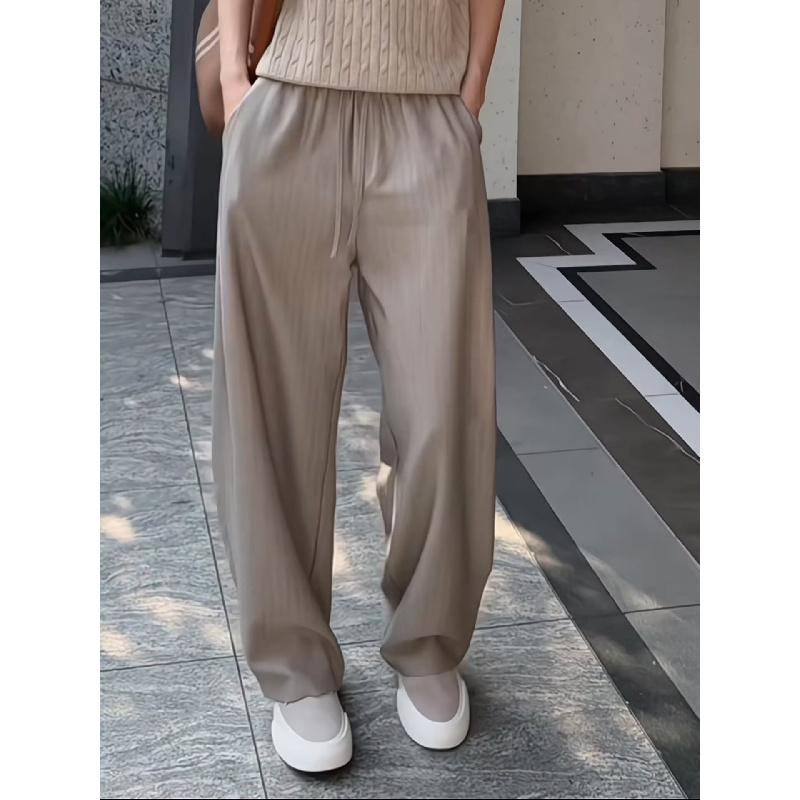 Lazy style drooping casual pants for men in summer, loose and wide legs, comfortable and simple, solid color drawstring pants