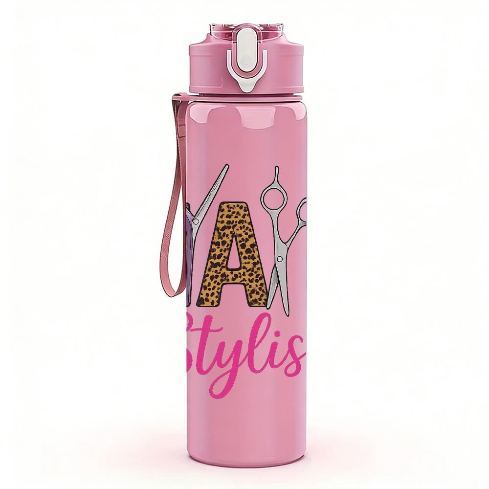 1PC Hair Stylish Color Letter Art 750ml Color Plastic Sports Water Bottle Leakproof Flip Straw Lid Suitable for Sports Office Home Use