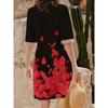 YYFS Women's Fashion Summer Spring Flower Pattern Print 1/2 Sleeves V-Neck Loose Waistline Casual Dresses
