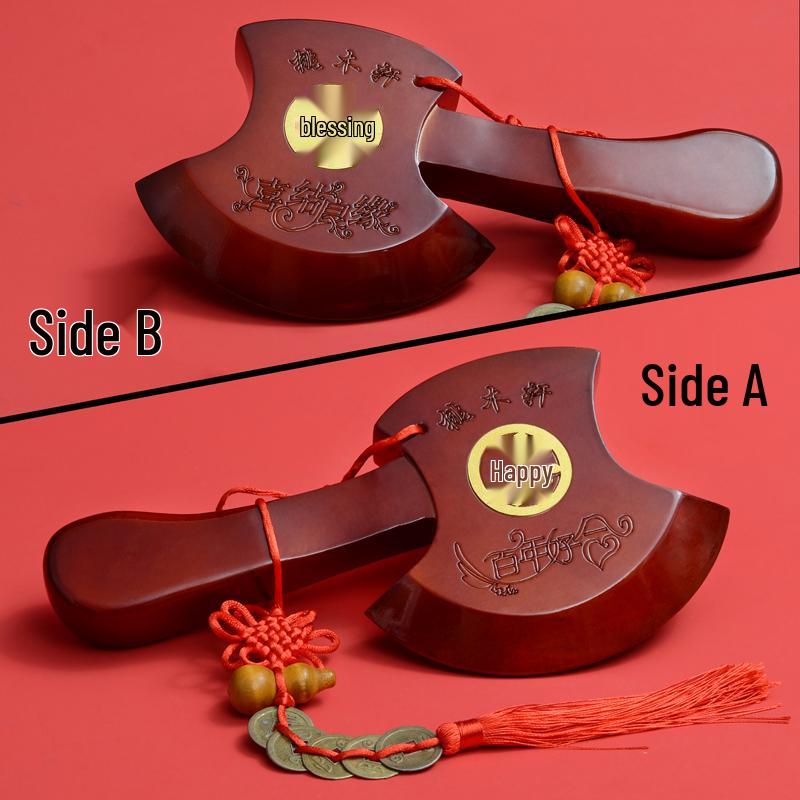 Red Peach Wood Axe Pendant: Wedding, Fortune, and Housewarming Blessings