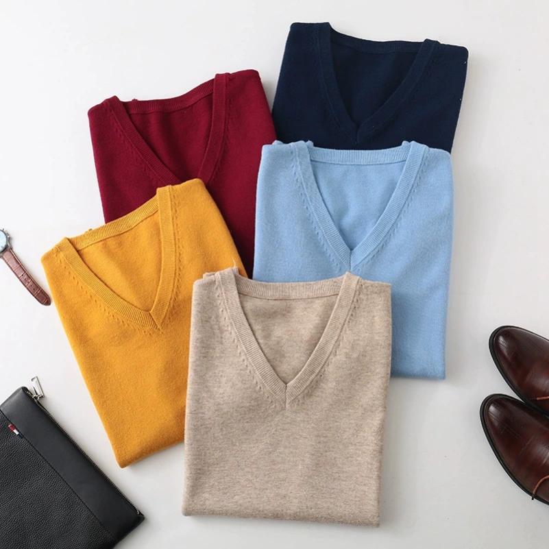 Sweater Men's V-neck Sweater Vest Autumn and Winter Knitted Vest Sleeveless Casual Solid Color Wool Waistcoat Dad Wear
