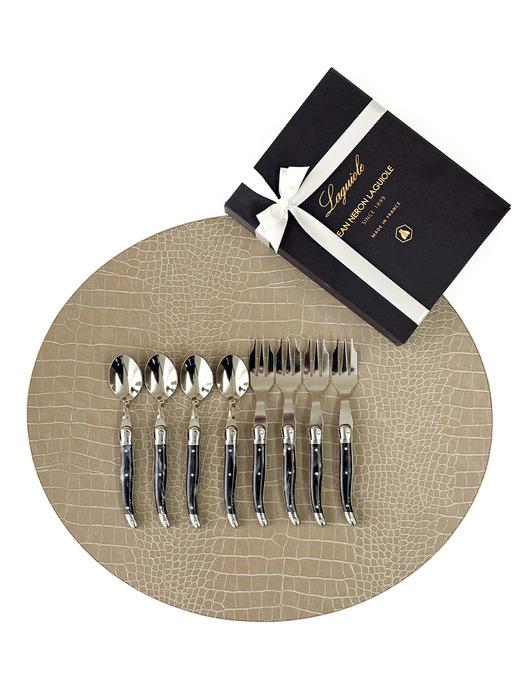 

LAGUIOLE Janneron Laguiole Ivory + Black Teaspoon & Teafork Set (8 pieces) single type