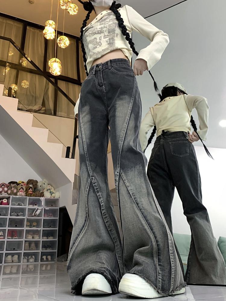 90. léta Harajuku Y2k černé gotické džíny Ženy Estetická Vintage Móda Džínové kalhoty Dámské 2000 Ležérní Flare Džínové kalhoty Novinka