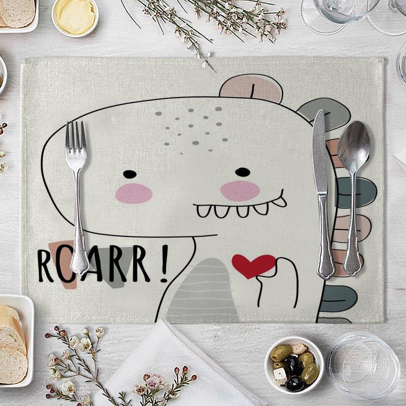 Cotton Linen Fabric Table Mats Children's Cute Animal Style Pattern 01 Placemat Family Dinner Tableware Kitchen Table Mat