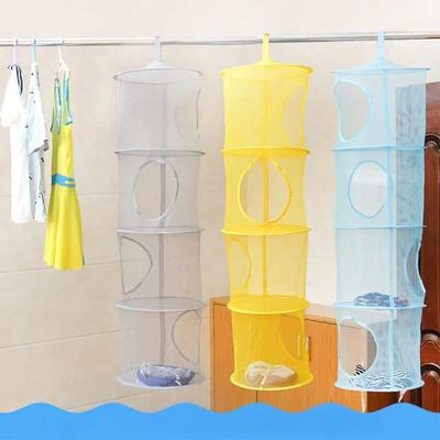 Foldable Toys Storage Hanging Basket Four-grid Visible Cylindrical Storage Hanging Bag Clothes Underwear Socks Drying Basket Box