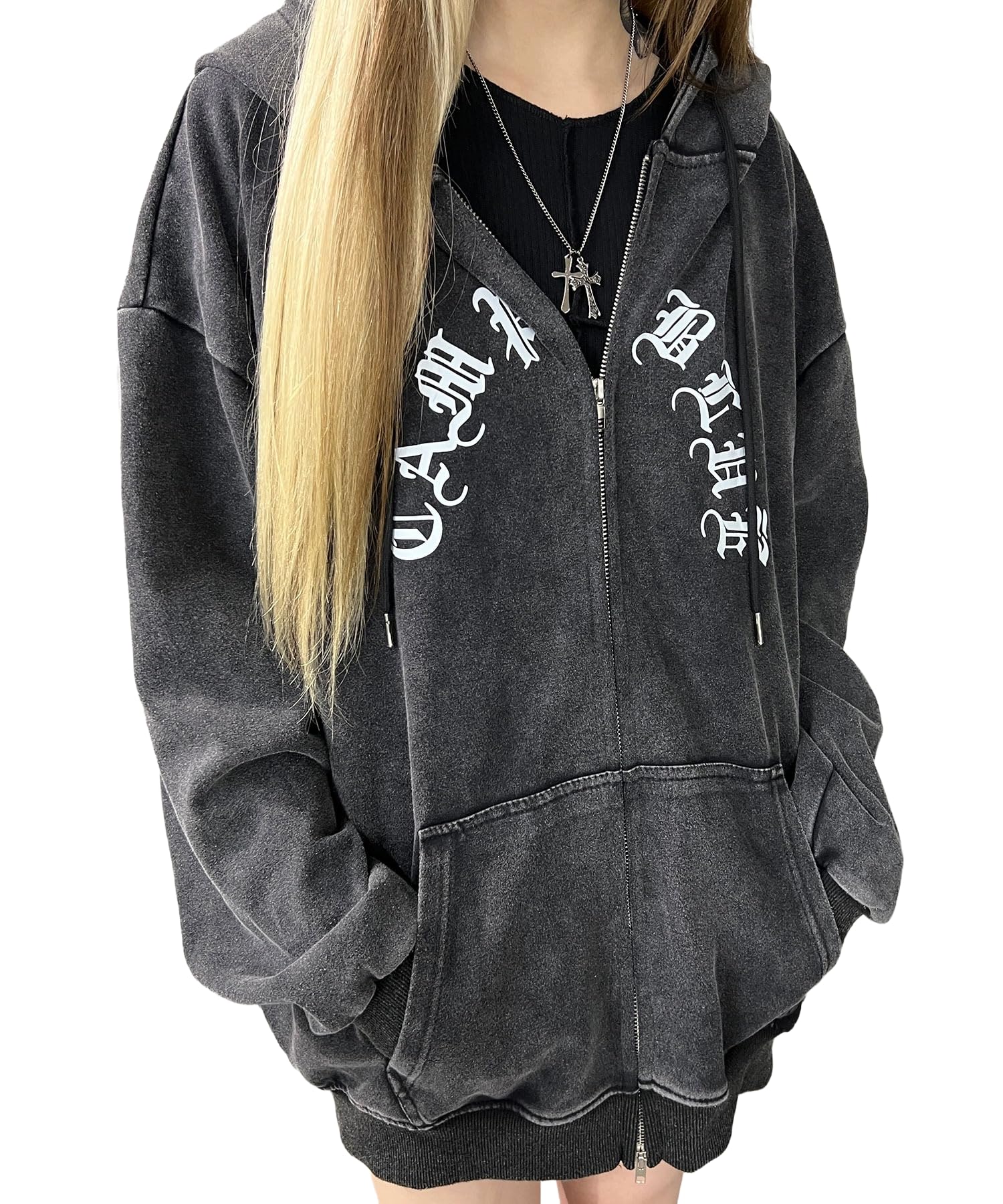 

WEGO Figments Aged Large Logo Zip Size Sumikuro Women s Hoodie, F,